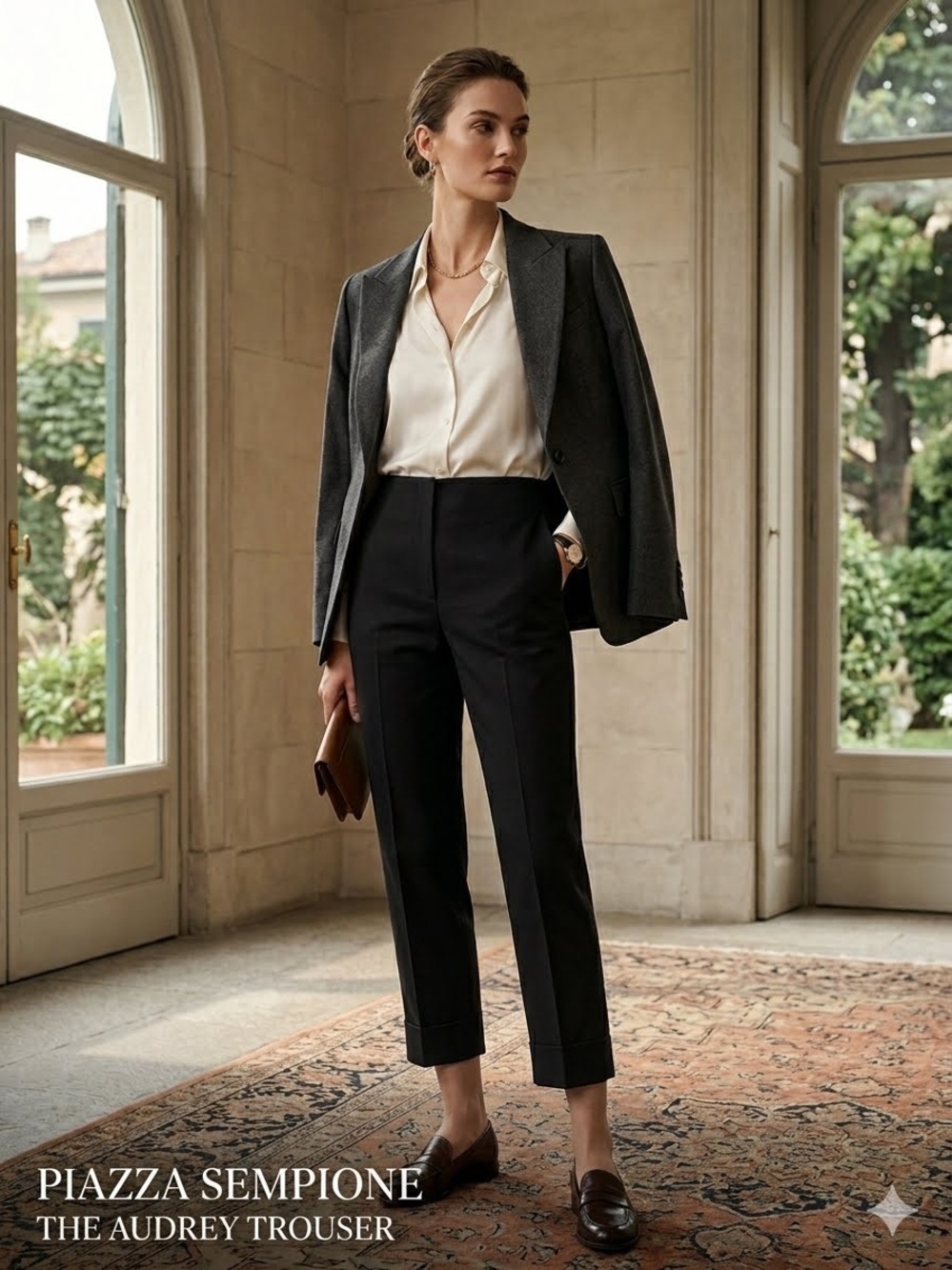Piazza Sempione Audrey Black Cropped Trousers –Luxury Italian Designer Slim-Fit